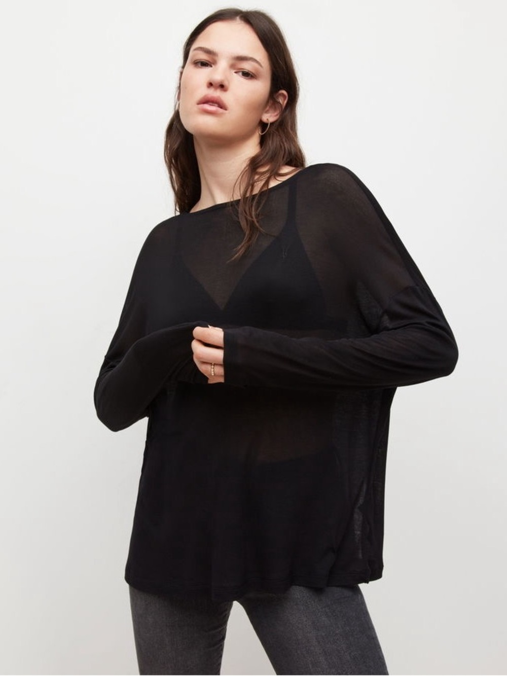 AllSaints Rita Oversized Sheer T-Shirt Black size Medium